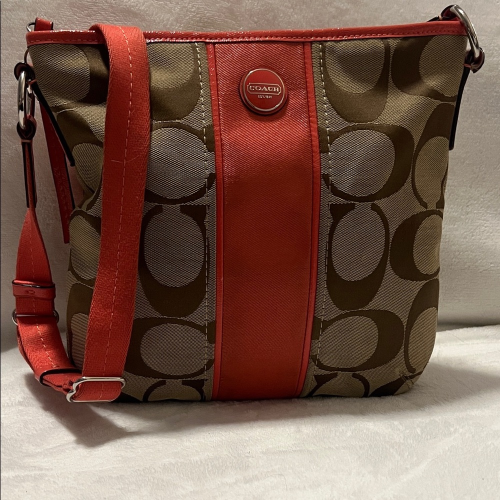 Coach Red and Brown Signature Crossbody (N)